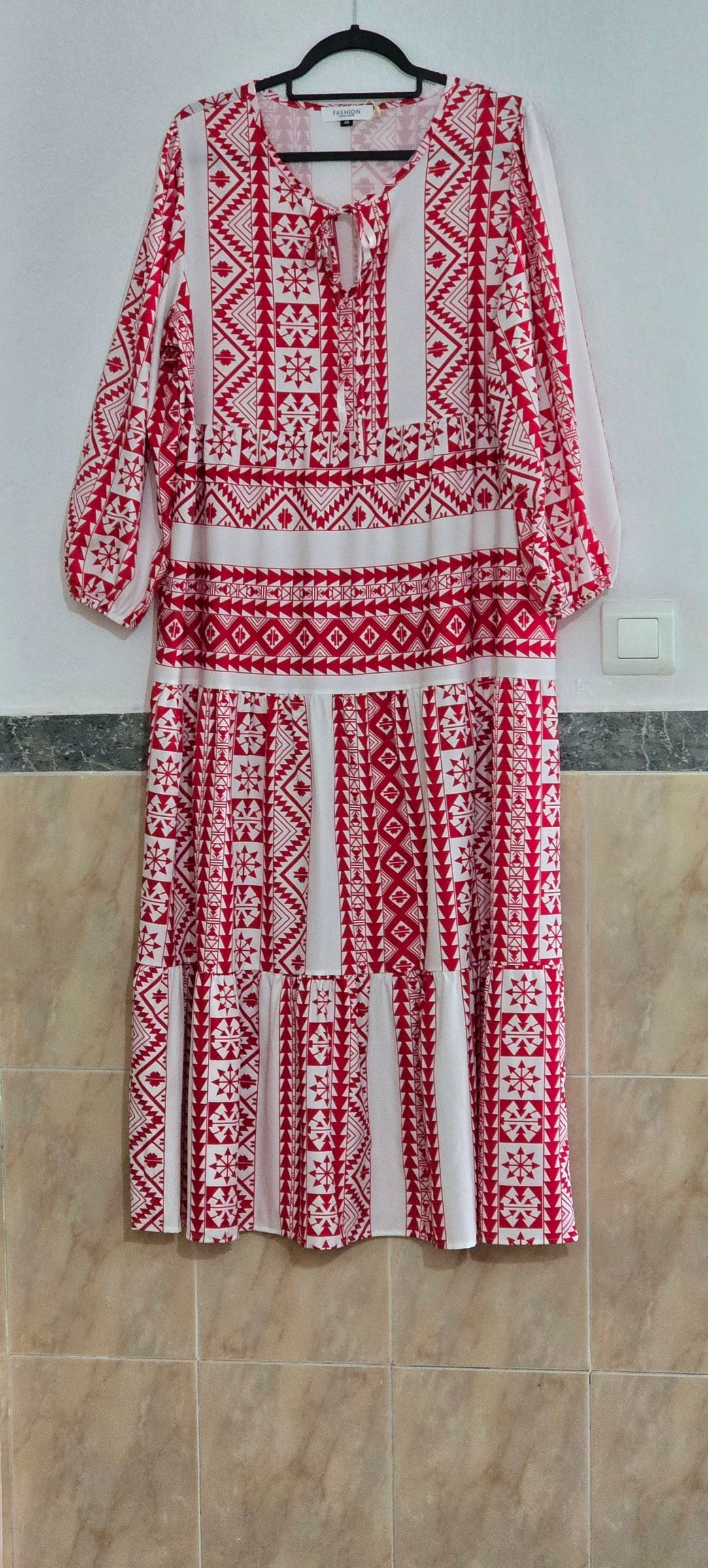 Vestido largo estampado blanco y rojo - Talla 48 – photo 6